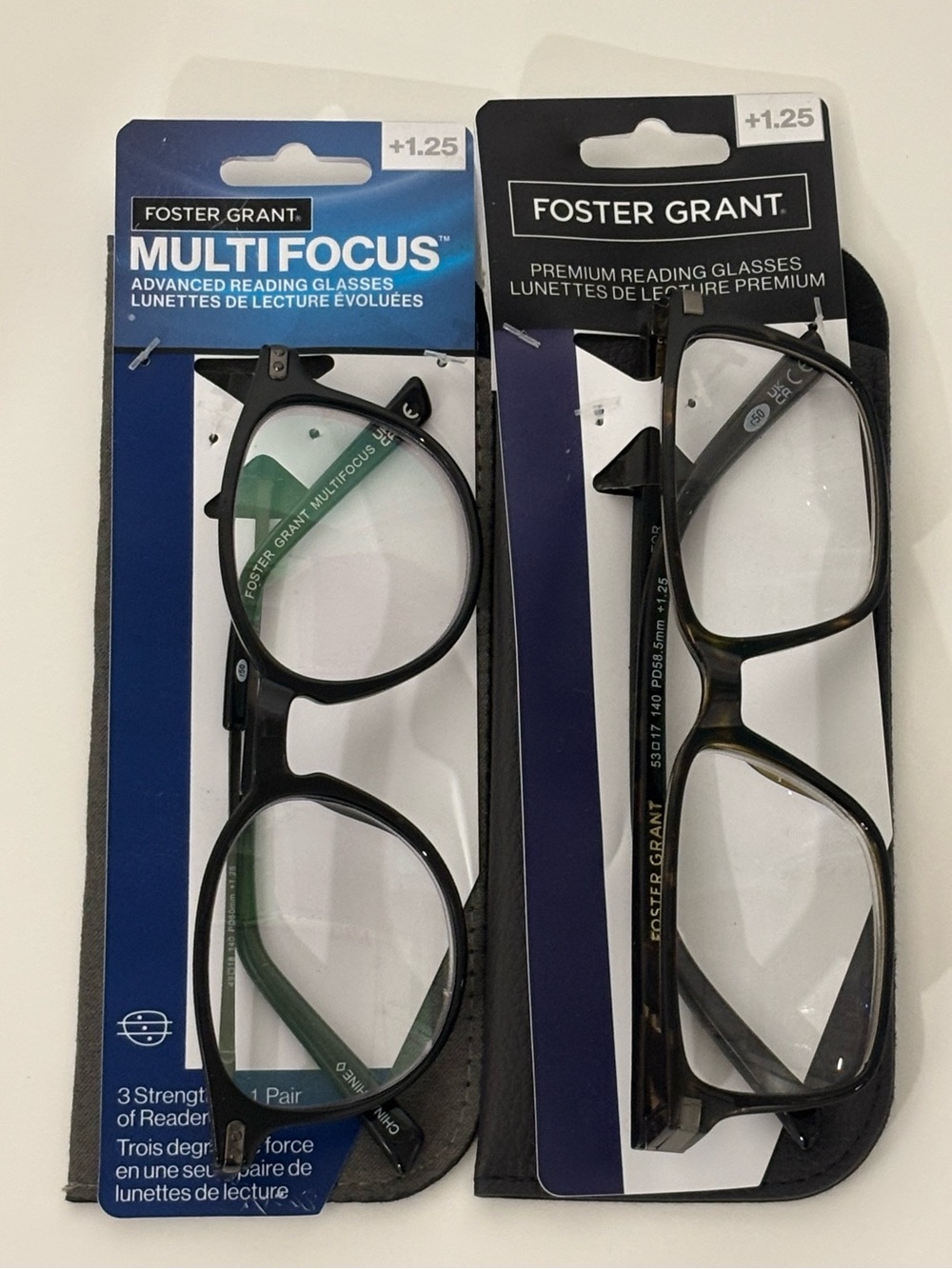 2 pack Foster Grant Multi Focus Reading Glasses and Sleeves +1.25